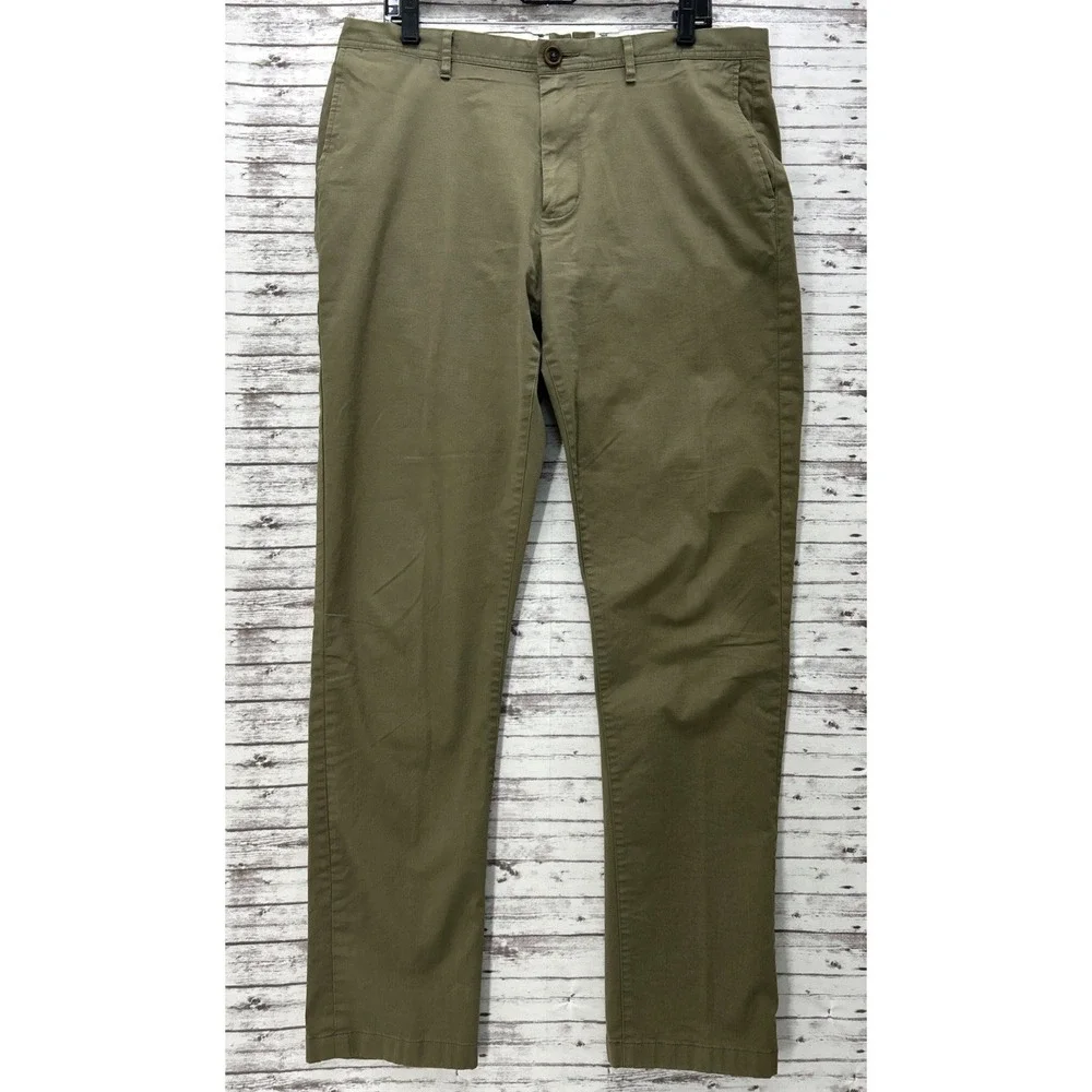 Proper Cloth Tessuti Di Sondrio Casual Pants Men 36x32 Slim Fit Twill Green